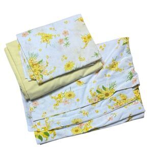 MCM Vintage Morgan Jones Floral Twin Sheet Set yellow and white